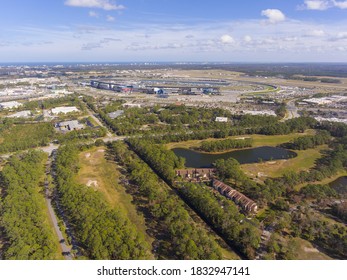 Daytona Beach International Speedway And City Landscape Aerial View, Daytona Beach, Florida FL, USA. It Is The Home For NASCAR Daytona 500.