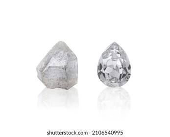 Dazzling Diamond Before And After Uncut On White Background