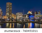 Dazzling Night Cityscape of Baltimore Inner Harbor with National Aquarium