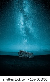 DC-3 Plane Wreck At Night With Milky Way On The Sky