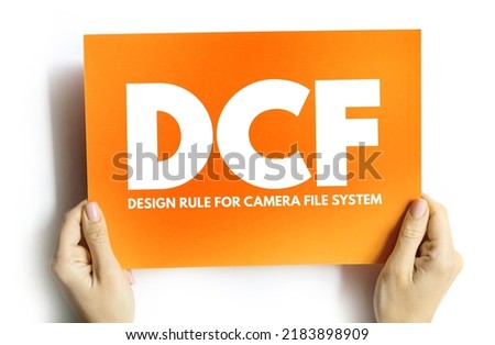 DCF - Design rule for Camera File system acronym on card, abbreviation concept background