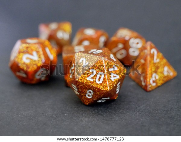 Dd Ttrpg Glitter Gold Dice Set Stock Photo Edit Now