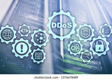DDoS Cyber Attack. Technology, Internet and Protection Network concept. Server datacenter background.