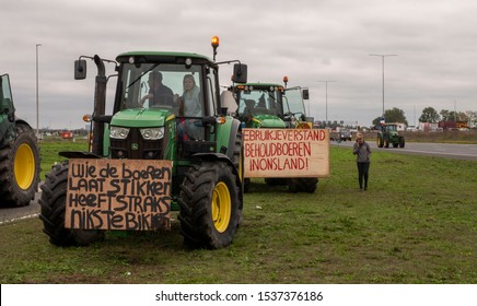 De Bilt, The Netherlands - OCTOBER 16, 2019: Farmers Driving On Highway A12 And A27 To Protest Against Proposals To Impose Cuts On The Sector To Reduce Nitrogen Emissions.