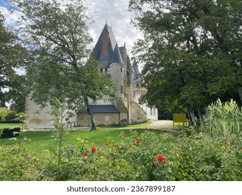 Château de Javarzay with blue sky and clouds. Sited in the town of Chef-Boutonne