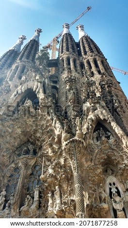 Basílica de la Sagrada Familia; Basilica of the Holy Family is a large unfinished minor basilica in the Eixample district of Barcelona, Catalonia, Spain. Designed by the Spanish architect Antoni Gaudí