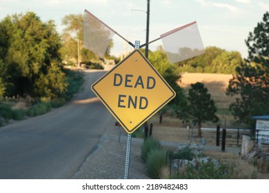 Dead End Road Sign On Side Of Road Construction Sign