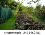 The dead hedge for hedgehogs, birds, insects and other animals is located in the recreation area. A dead hedge is a barrier constructed from cut branches, saplings, and foliage. Berlin, Germany