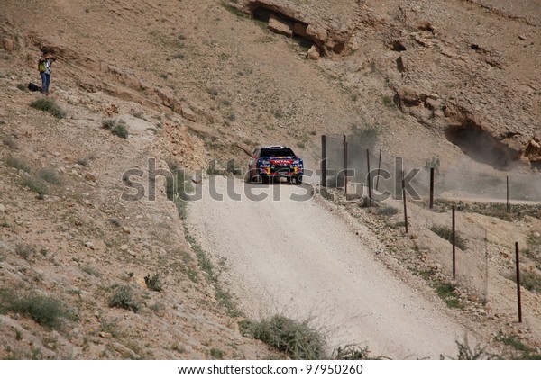 DEAD SEA, JORDAN - APRIL 16: Sebastien\
Loeb & Daniel Elena driving a Citroen DS3 WRC #1 During Jordan\
Rally on April 16,2011 Day 2 in Dead Sea,\
Jordan.