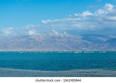 Dead Sea Landscape In Blue Colors, Full Of Minerals Near Town Ein Bokek, Place For Medical Treatments, Climatotherapy, Thalassotherapy, Heliotherapy