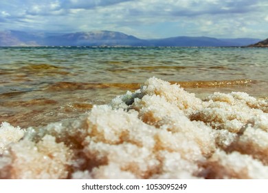 Dead Sea Salt Full Of Minerals Near Town Ein Bokek, Place For Medical Treatments, Climatotherapy, Thalassotherapy, Heliotherapy