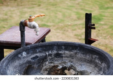 Dead water faucet with blurred background. - Shutterstock ID 2230831383