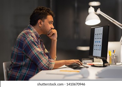 Deadline, Technology And People Concept - Bored Creative Man With Computer Working At Night Office