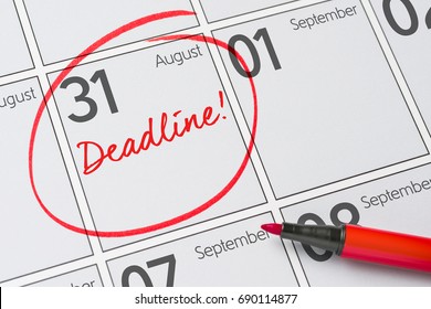 Deadline written on a calendar - August 31 - Shutterstock ID 690114877