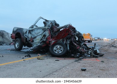 Deadly crash on Interstate 10 (I-10). Mutilated car