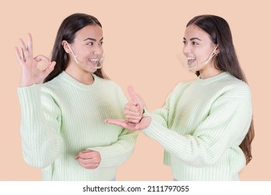 Deaf Mute Women Sign Language, Transparent Face Mask