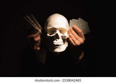 Death is the end of our whole game called life. Money, cards and skull - Powered by Shutterstock