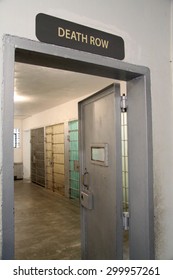 Death Row Sign And A Cell Block At A Prison