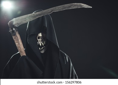 Death With Scythe Standing In The Dark