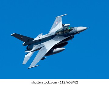 Death Valley, California, USA March 2018. Lockheed Martin F-16Di Fighting Falcon Of The Iraqi Air Force Seen Flying Low.