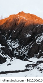 Death Valley. Dry Mountains Of The Sand With Erosion And Snow. Place Forces. A Treacherous Mountainous Road Among The Rocky Mountains