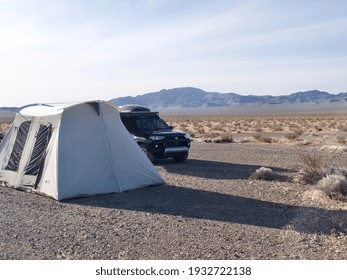 DEATH VALLEY, UNITED STATES-March 6, 2021:  Off-road Camp In Death Valley National Park. Desert Camping And 4x4 Off-roading.