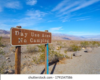 Death Valley / USA - Jun 2019: A Sign In Death Valley Forbidding Camping