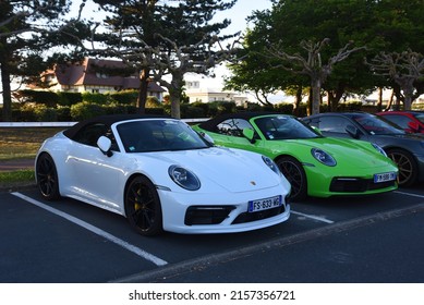 Deauville, France - 13 May 2022:  Carpark Of A Porsche Club Normandie In  Deauville, France.