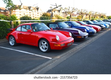 Deauville, France - 13 May 2022:  Carpark Of A Porsche Club Normandie In  Deauville, France.