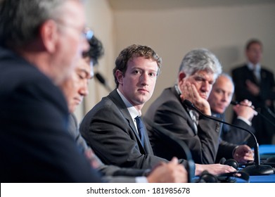 DEAUVILLE, FRANCE - MAY 26, 2011 : Facebook CEO Mark Zuckerberg Press conference at the summit G8/G20 about new technologies  - Deauville, France on May 26 2011