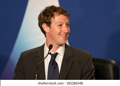 DEAUVILLE, FRANCE - MAY 26, 2011 : Facebook CEO Mark Zuckerberg Press conference at the summit G8/G20 about new technologies  - Deauville, France on May 26 2011