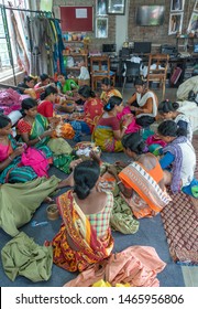 Debanandapur, West Bengal. India. September 07,2018. A group of village  women working and manufacturing garments.