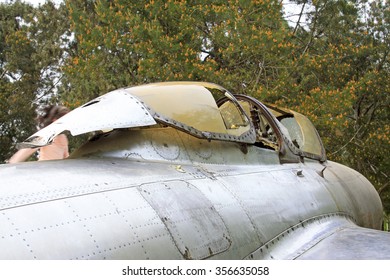 Debris Of The Aircraft Engine Cover, Closeup Of Photo