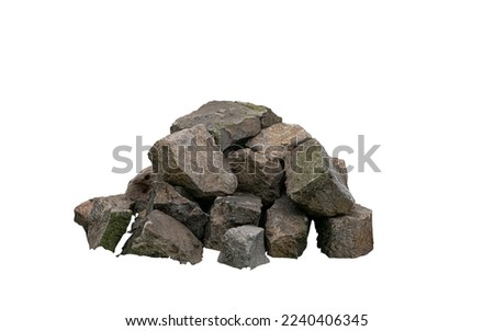 debris of gray stacked rocks on a white background