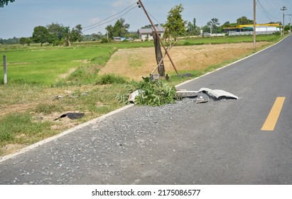 Debris On A Road After A Car Accident.           