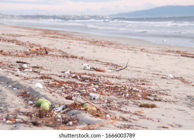 Debris From Stormwater Runoff On The Beach In Santa Monica