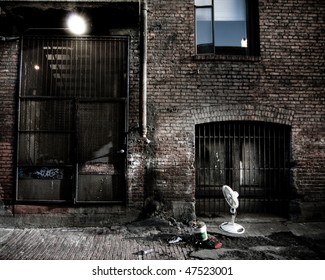 Debris Strewn In An Urban Alley