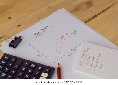 Debt analysis, monthly household expense accounting and management concept. Selective focus on the graph. - Shutterstock ID 1914657844