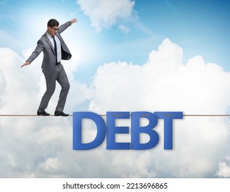 Debt And Loan Concept With Businessman Walking On Tight Rope