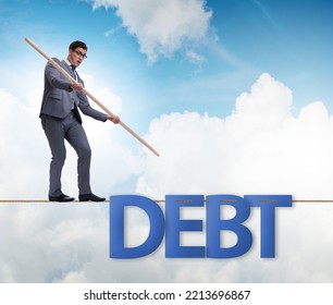 Debt And Loan Concept With Businessman Walking On Tight Rope