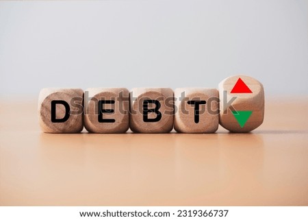 Debt wording with up and down flipping for debt increase and reduce concept.