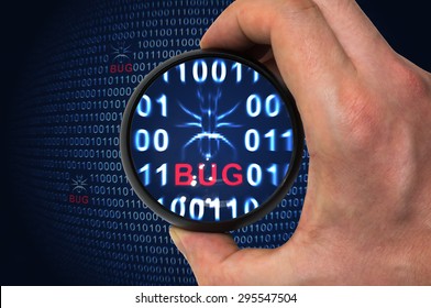 Debugging Binary Code With Bug Inside Magnifying Glass