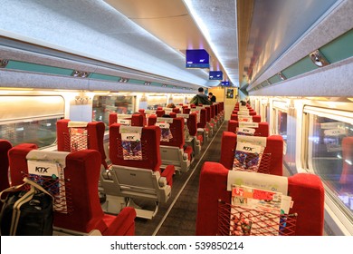 Dec 13, 2016 Interior of High-speed bullet trains (KTX) and Korail trains stop at the Busan station in South Korea
