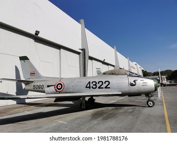 DEC 17, 2020 : F-86 Sabre Displayed At Royal Thai Air Force Museum, Don Mueang District, Bangkok, Thailand.