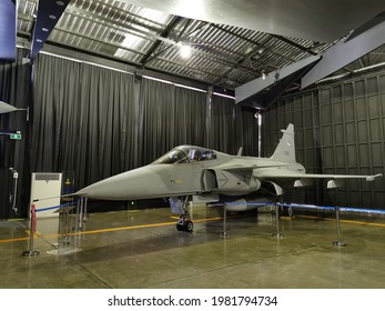 DEC 17, 2020 : Saab JAS 39 Gripen  Displayed At Royal Thai Air Force Museum, Don Mueang District, Bangkok, Thailand.