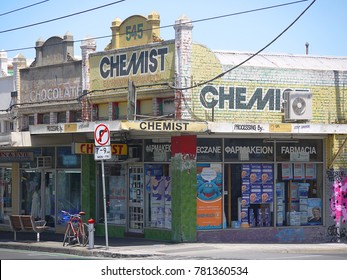 Dec 25th 2017, Old Chemist Store/pharmacy With Victorian Style Facade At A Corner Of Melbourne's Suburban Street. Victorian-style Buildings Are Common In Melbourne. Brunswick, VIC Australia.