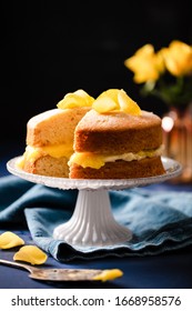 Decadent Lemon Sponge Cake Served With Coffee