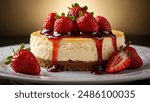 Decadent Strawberry Cheesecake Topped with Vibrant Red Strawberries