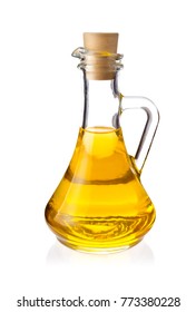 Decanter With Farm Organic Vegetable Oil, Isolated On White Background.