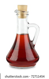 Decanter With Red Wine Vinegar  Isolated On The White Background